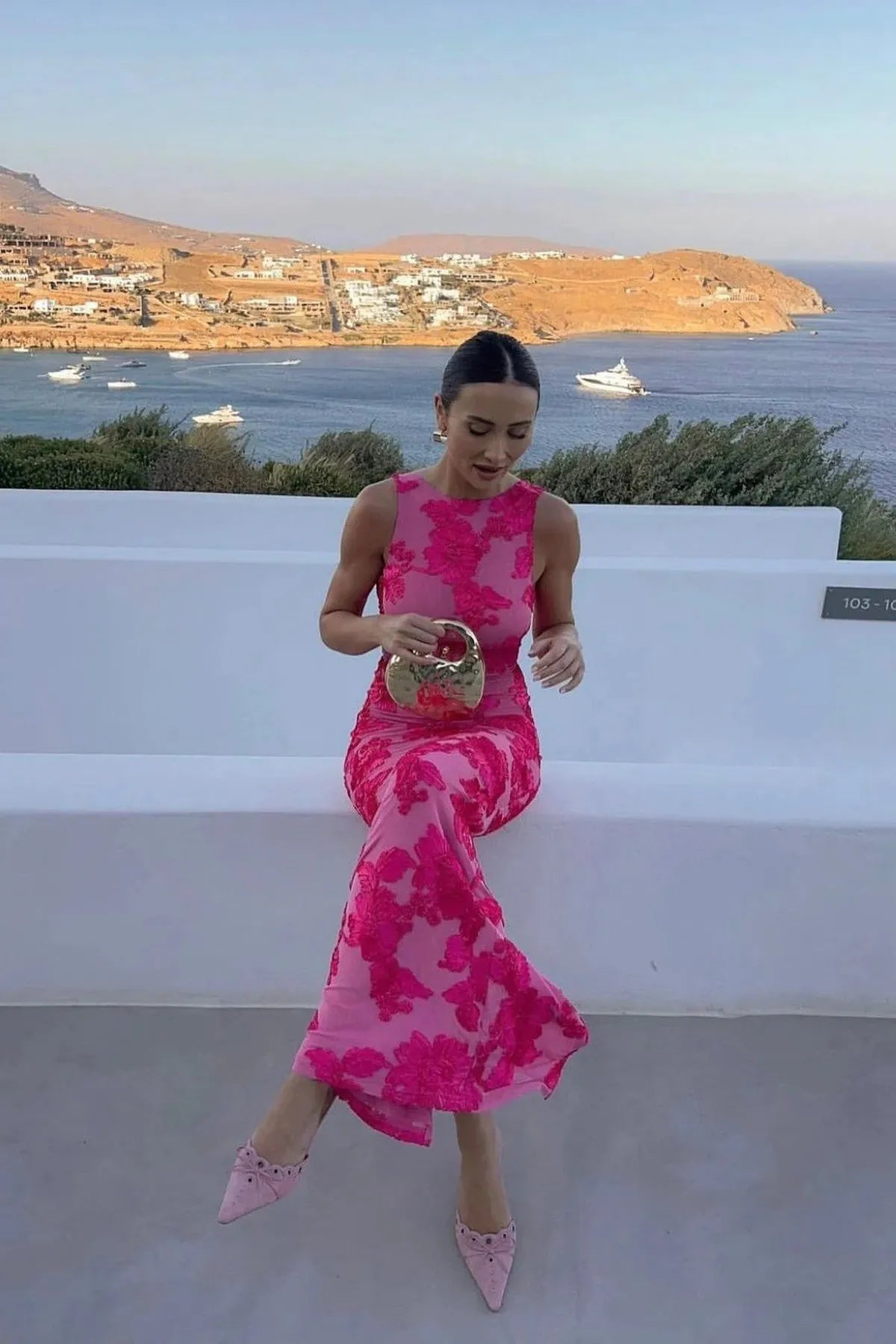 Amara | Women’s Embroidered Racer-Neck Maxi Dress