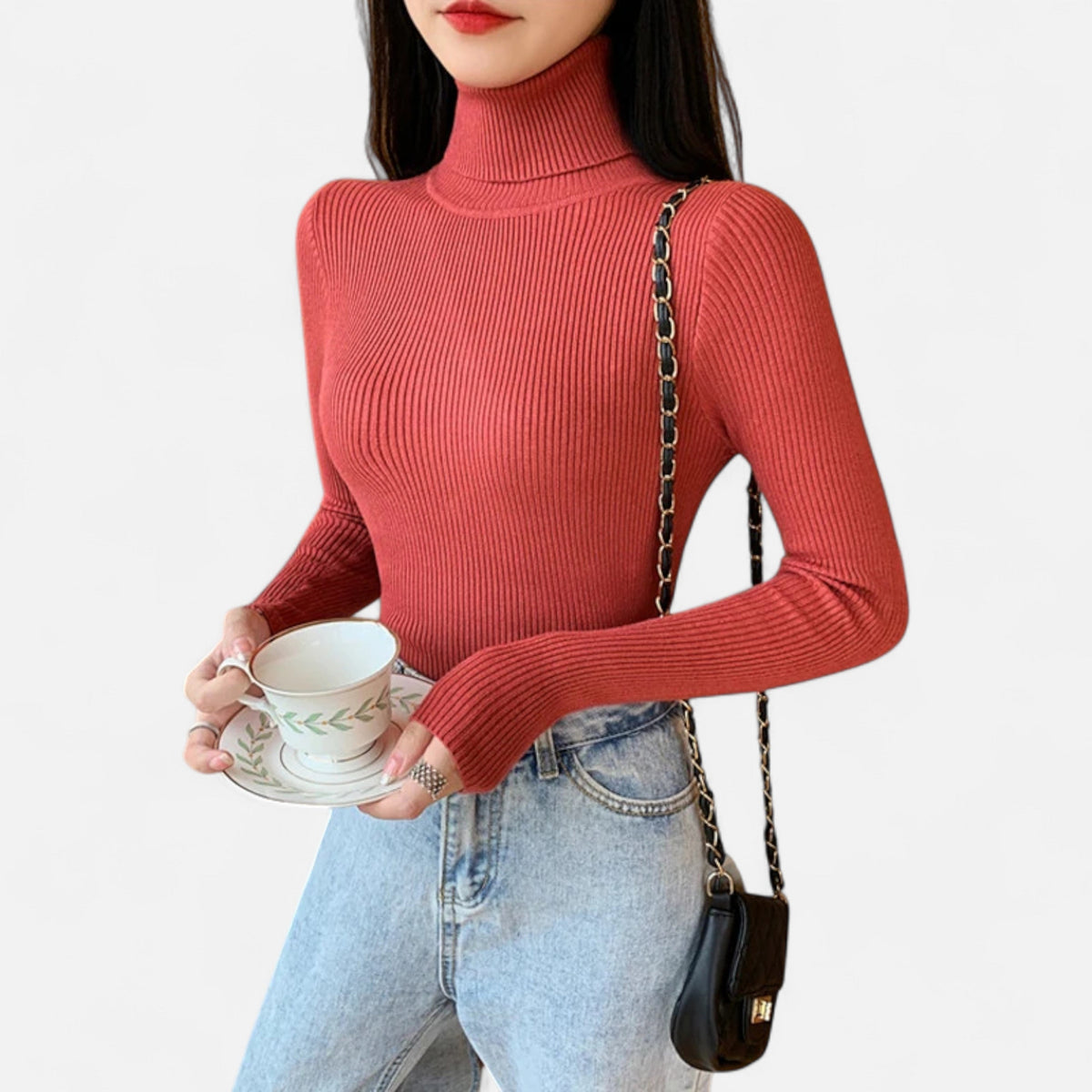 Jovetta | Women’s Ribbed Fold-Over Turtleneck Sweater