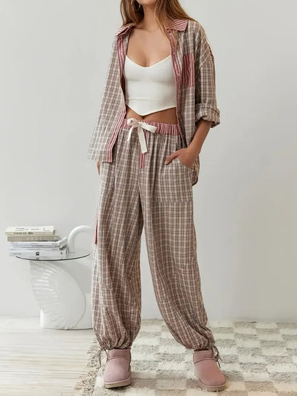 Brennar | Unisex Striped Plaid Patchwork Pajama Set