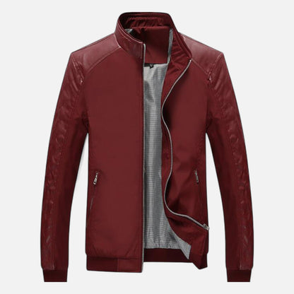 Kendros | Men’s Leather Bomber Jacket – Stand-Collar Elegance
