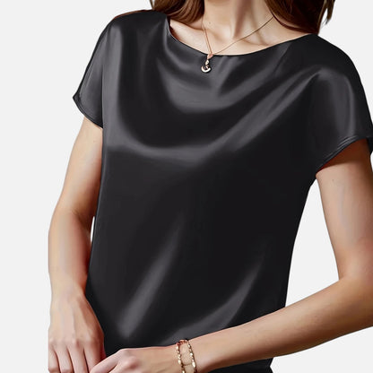 Quelloria | Women’s Satin Blouse – Short Sleeve Classic