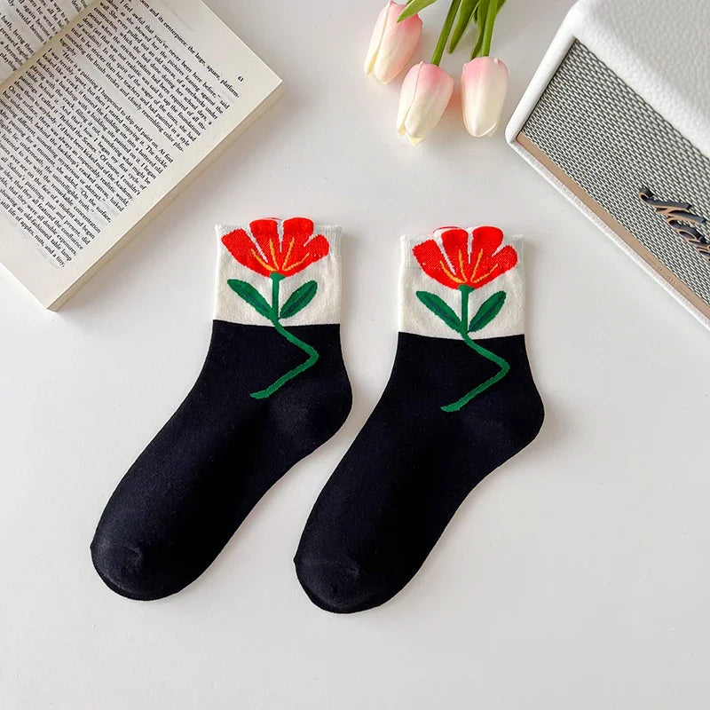 Wavelyn | Women’s Floral Cotton-Blend Socks – 5 Pack