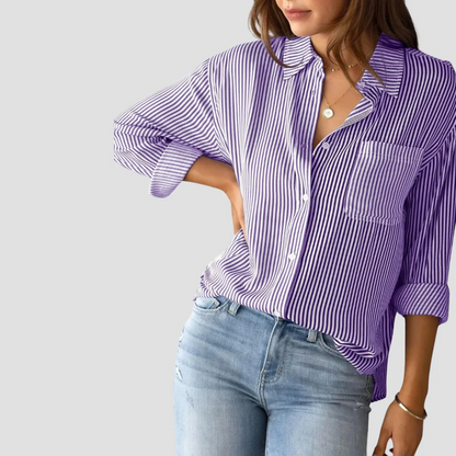 Brinley | Women’s Striped Cotton-Linen Blouse