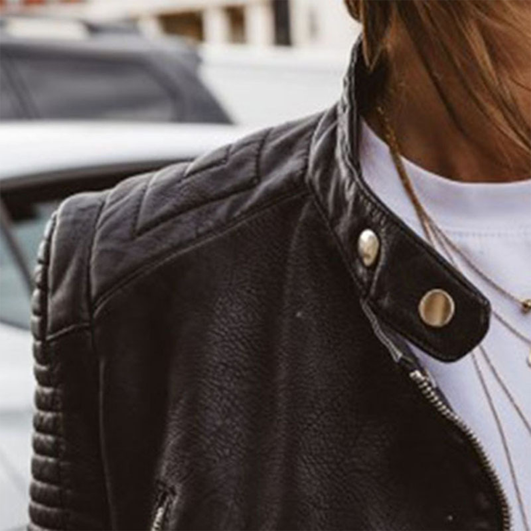 Kimberly | Women’s Ribbed Leather Biker Jacket