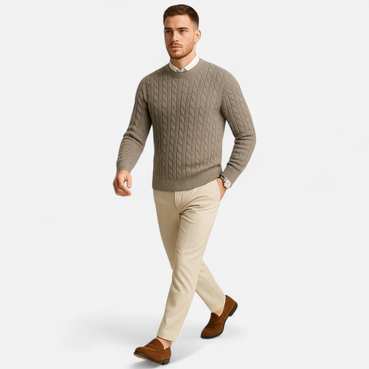 Ruvain | Men’s Cable-Knit Crew Sweater
