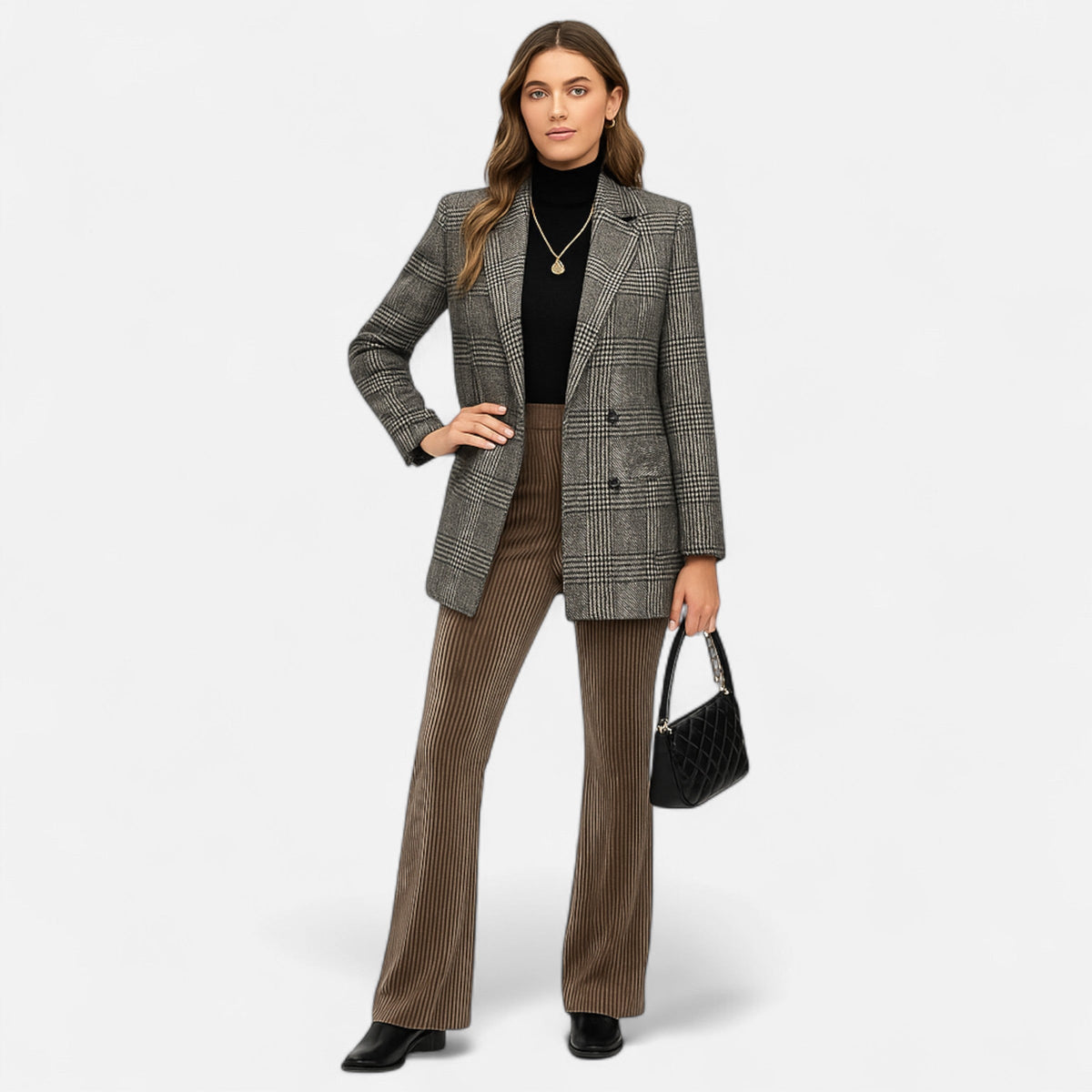 Quessina | Women’s Classic Coat – Houndstooth Timeless Sophistication