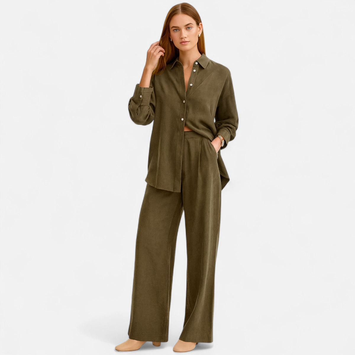 Quintessa | Women’s Linen Suit – Olive Heritage Elegance