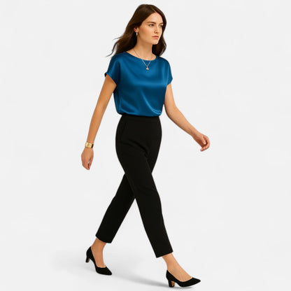 Quelloria | Women’s Satin Blouse – Short Sleeve Classic