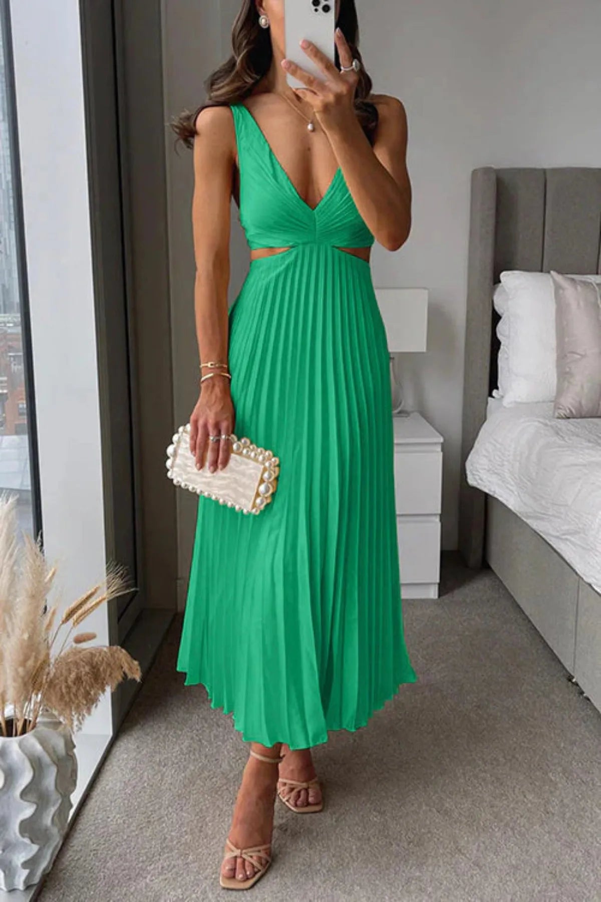 Berta | Women’s Pleated Cut-Out Maxi Dress