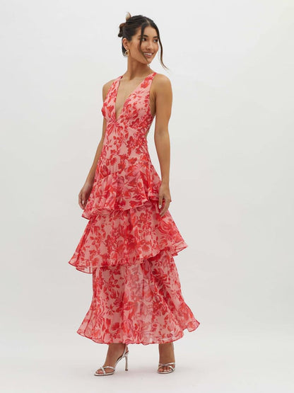 Lyra | Strappy Back Ruffle Midi Dress