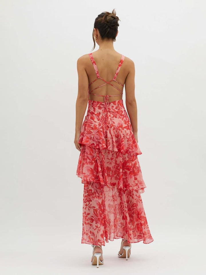 Lyra | Strappy Back Ruffle Midi Dress