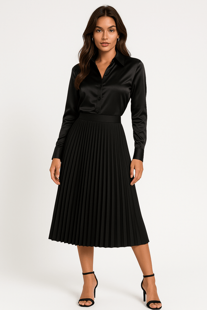 Helena | Women’s Pleated Satin Midi Skirt