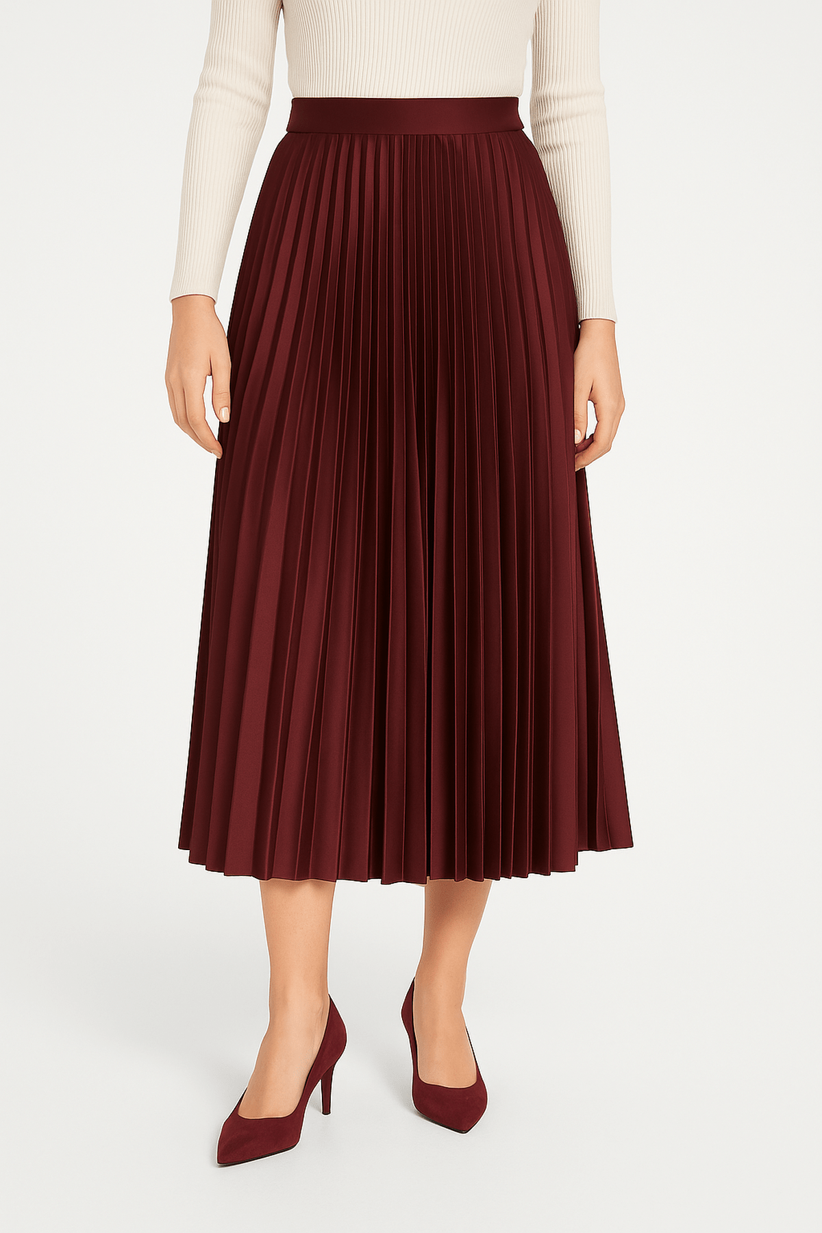 Helena | Women’s Pleated Satin Midi Skirt