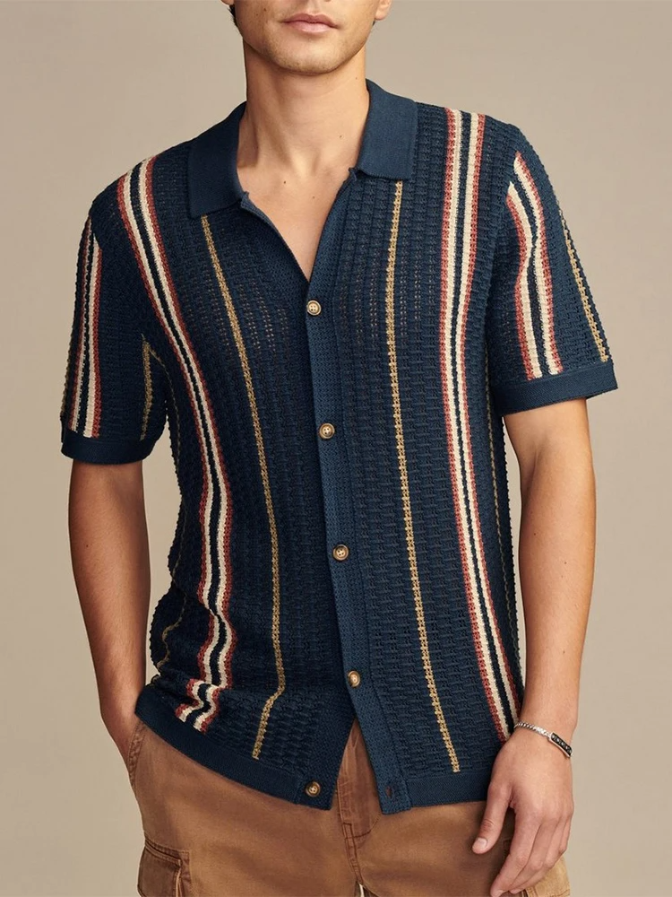 Brynden | Men’s Retro-Stripe Viscose Knit Shirt