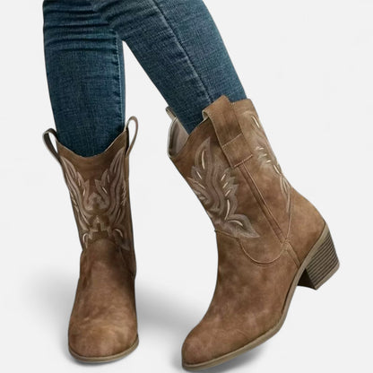 Quarelle | Women’s Suede Cowboy Boots – Vintage Chunky Heel