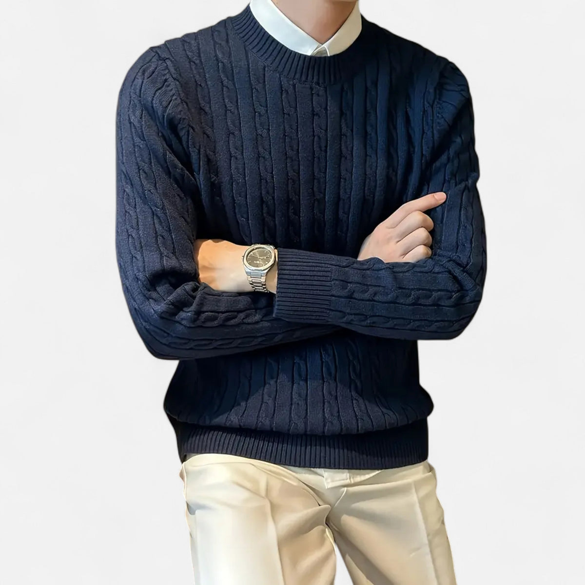 Ruvain | Men’s Cable-Knit Crew Sweater