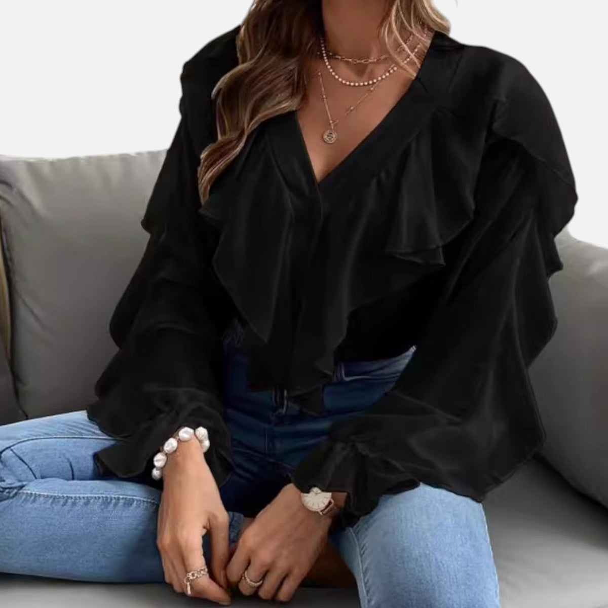 Javienne | Women’s V-Neck Ruffle Top – Elegant Flounce Style